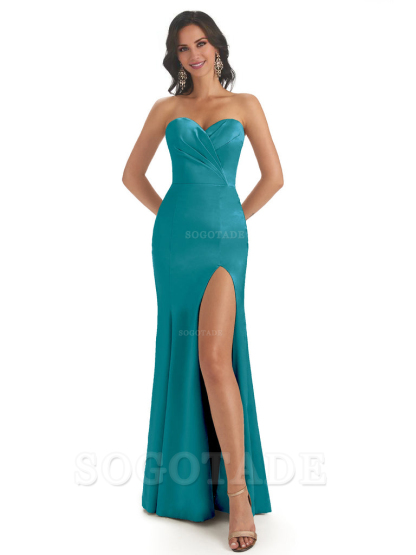 Simple Soft Satin Side Slit Sweetheart Long Mermaid Bridesmaid Dresses Elegant Evening Party Dress