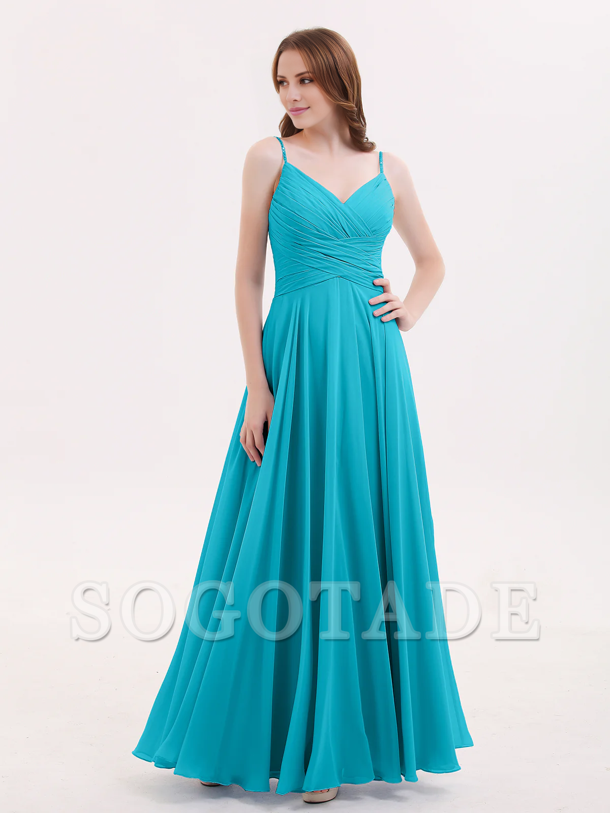 V-neck Fine Shoulder Strap Floor Length Chiffon Bridesmaid Dresses Online