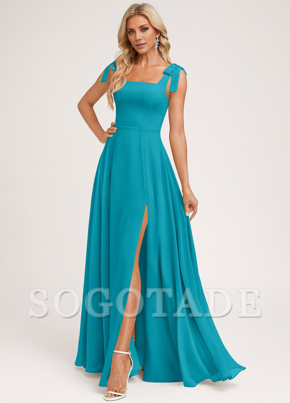 A-shaped square bow landing chiffon bridesmaid dress