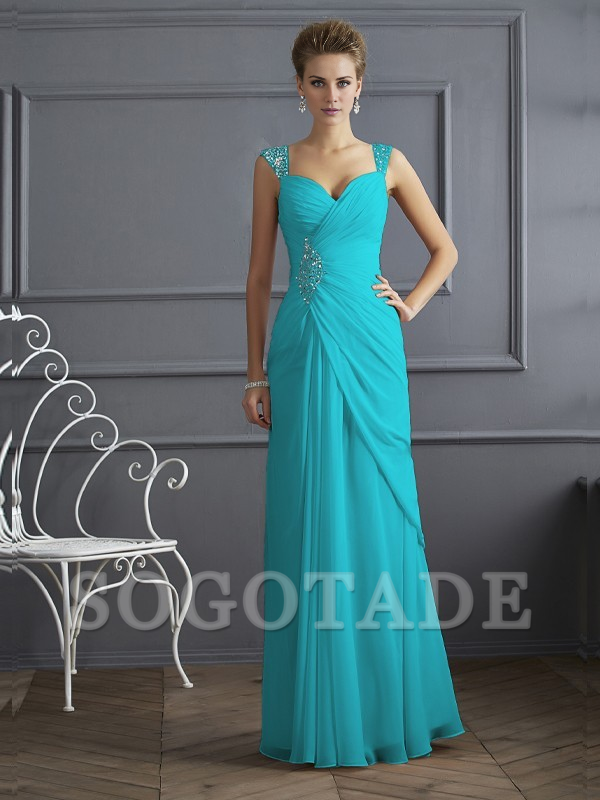 Bodyguard/Pillar Shoulder Mother of the bride dress Official Wedding Guests Landing Long Sleeveless Thin Shoulder Straps Chiffon Water Diamond Ruffle Decoration