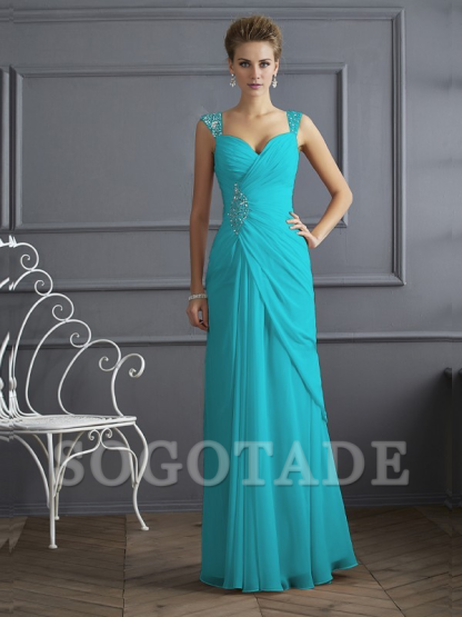 Bodyguard/Pillar Shoulder Mother of the bride dress Official Wedding Guests Landing Long Sleeveless Thin Shoulder Straps Chiffon Water Diamond Ruffle Decoration