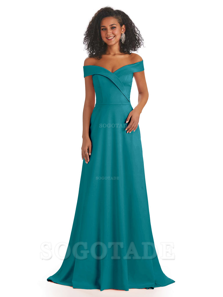 Soft Satin Off The Shoulder Long A-Line African Bridesmaid Dresses prom dress stores ﻿