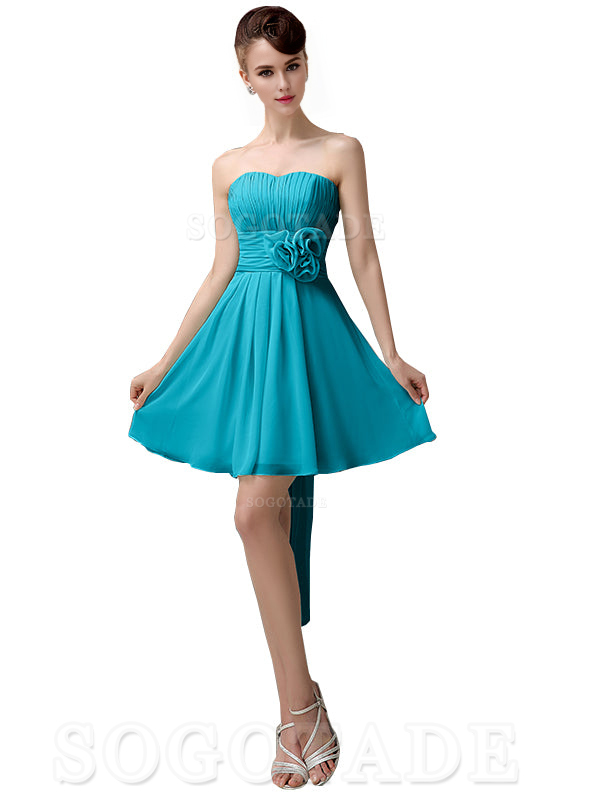 A-Line Off Shoulder Sweatheart Chiffon Short With Flower Bridesmaid Dresses Formal Women's Dresses Wedding Guests Dresses