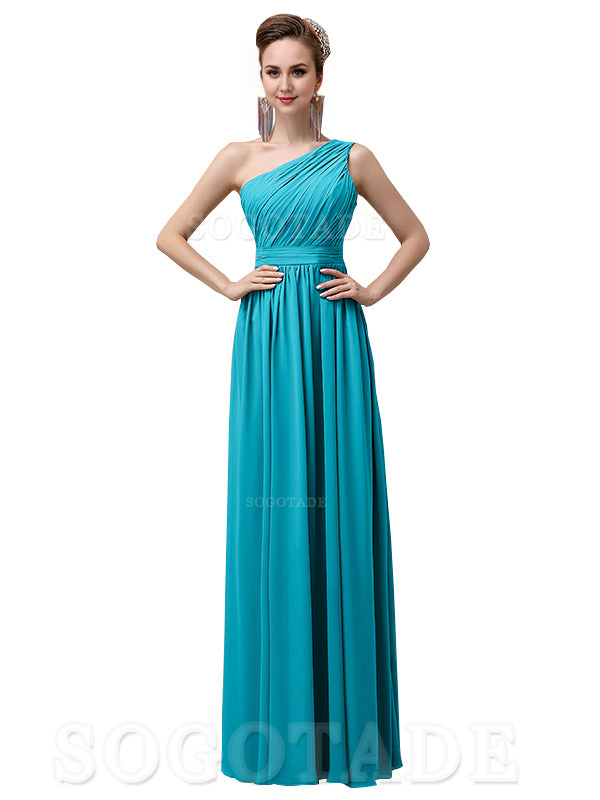 Charming One-Shoulder A-Line Chiffon Pleated Floor-Length Long Elegant Bridesmaid Dresses Formal Women's Dresses Wedding Guests Dresses