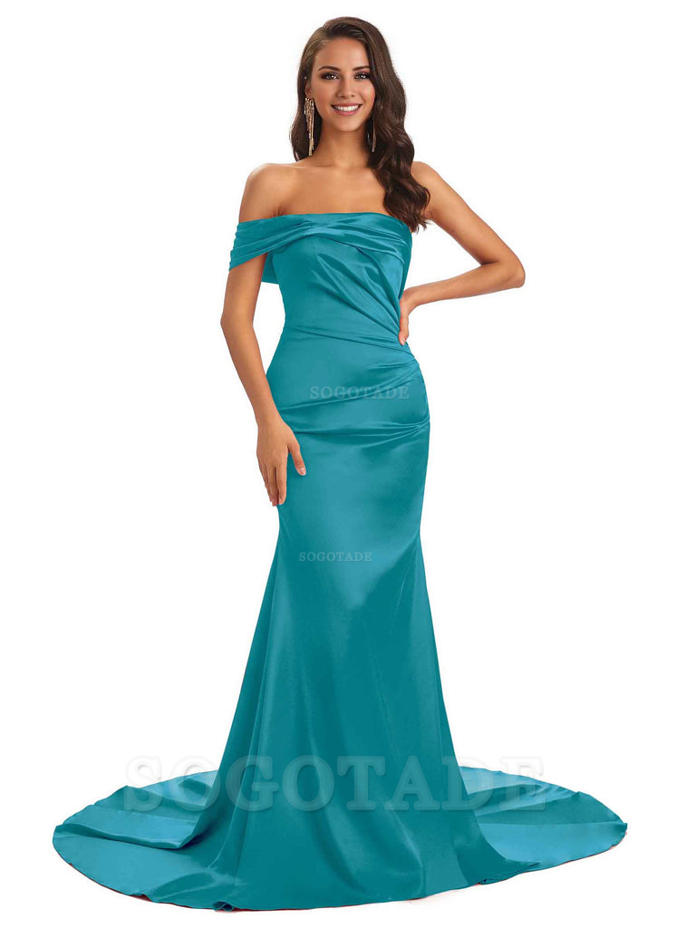 Sexy Soft Satin One Shoulder Long Unique Mermaid Bridesmaid Dresses Elegant Evening Party Dress
