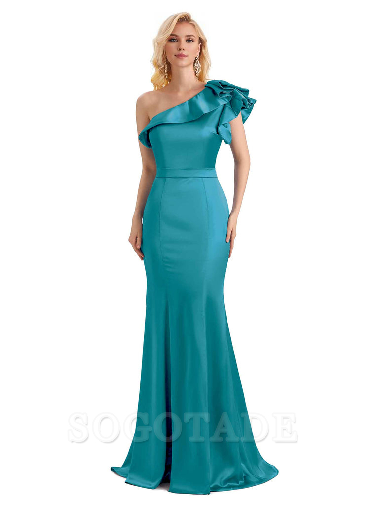 One Shoulder Long Mermaid Bridesmaid Dresses Soft Satin Charming Evening Party Dress