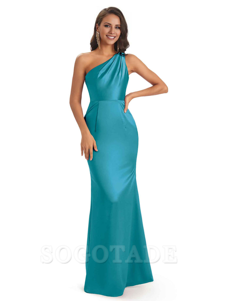 One Shoulder Long Mermaid Bridesmaid Dresses Sexy Soft Satin Elegant Evening Party Dress
