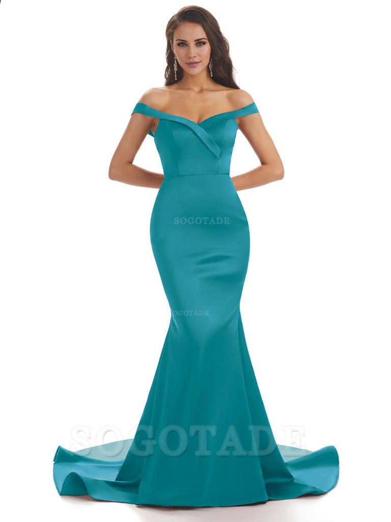 Elegant Off The Shoulder Soft Satin Mermaid Long Bridesmaid Dresses Charming Evening Party Dress