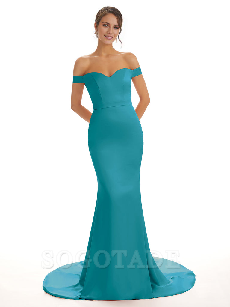 Elegant Off The Shoulder Satin Long Mermaid Bridesmaid Dresses