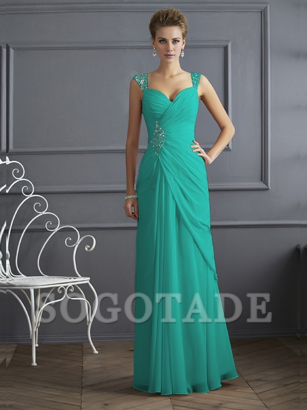Bodyguard/Pillar Shoulder Mother of the bride dress Official Wedding Guests Landing Long Sleeveless Thin Shoulder Straps Chiffon Water Diamond Ruffle Decoration