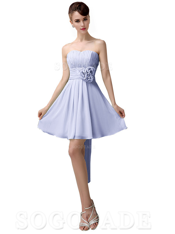 A-Line Off Shoulder Sweatheart Chiffon Short With Flower Bridesmaid Dresses Formal Women's Dresses Wedding Guests Dresses