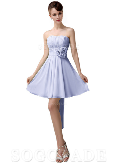 A-Line Off Shoulder Sweatheart Chiffon Short With Flower Bridesmaid Dresses Formal Women's Dresses Wedding Guests Dresses