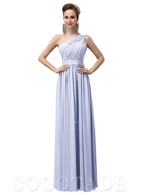 Charming One-Shoulder A-Line Chiffon Pleated Floor-Length Long Elegant Bridesmaid Dresses Formal Women's Dresses Wedding Guests Dresses