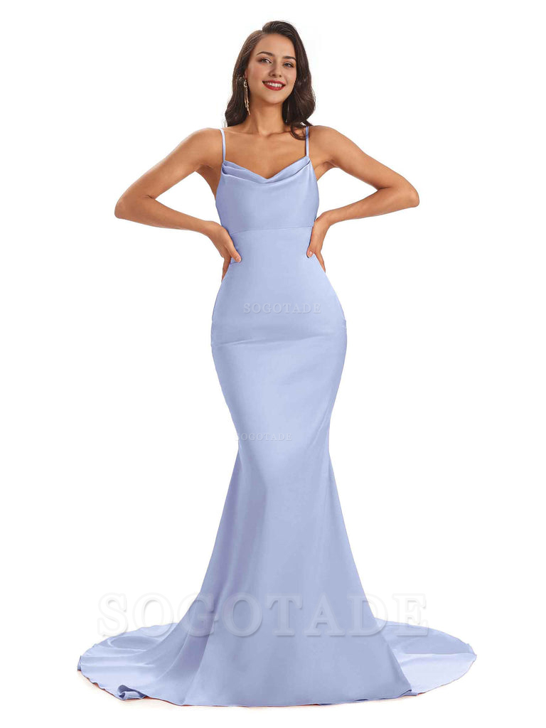 Sexy Backles Soft Satin Spaghetti Straps Maxi Mermaid Bridesmaid Dresses Online prom shop dresses