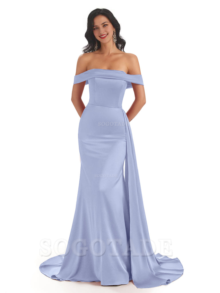 Sexy Off The Shoulder Soft Satin Mermaid Long Bridesmaid Dresses Gown prom shop dresses