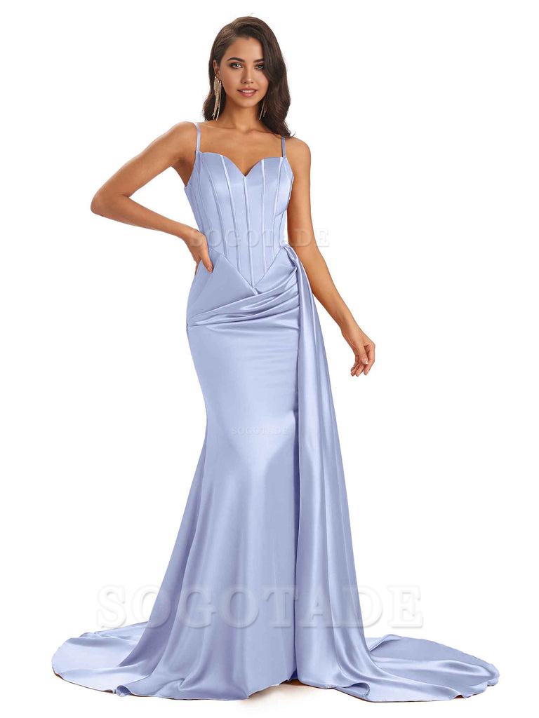 Sheath Spaghetti Satin Straps Floor-Length formal dresses evening gown Bridesmaid Dresses