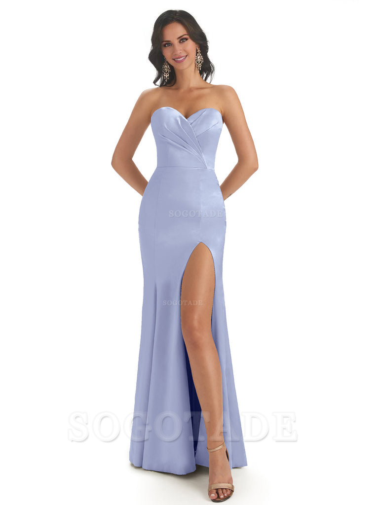Simple Soft Satin Side Slit Sweetheart Long Mermaid Bridesmaid Dresses Elegant Evening Party Dress