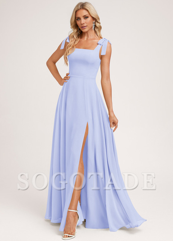 A-shaped square bow landing chiffon bridesmaid dress