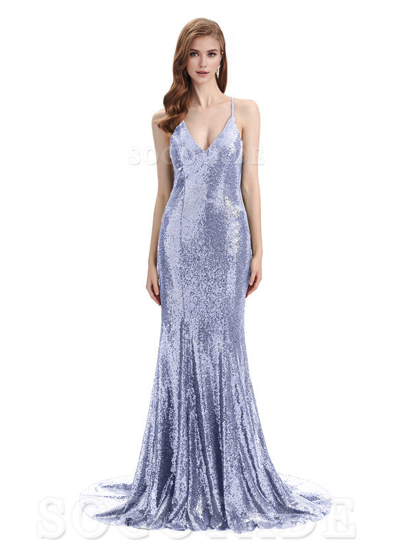 Deep V Neck Sexy Spaghetti Strap Backless Sequins Floor-Length Bridesmaid Dresses Bridesmaid Dresses Formal Women's Dresses Wedding Guest Dresses