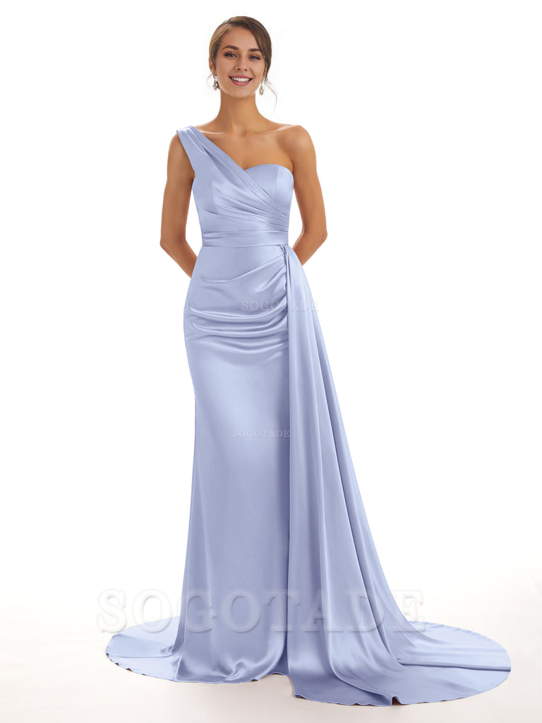Elegant One Shoulder Soft Satin Unique Mermaid Long Bridesmaid Dresses Online prom dresses shops