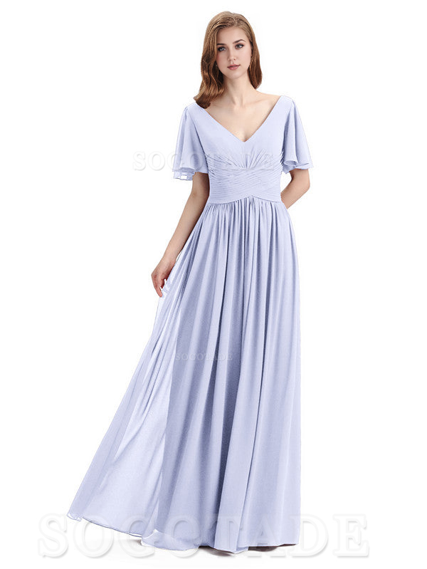 A-Line Chiffon Short Sleeves Elegant Floor-Length Bridesmaid Dresses Formal Women's Dresses Wedding Guests Dresses