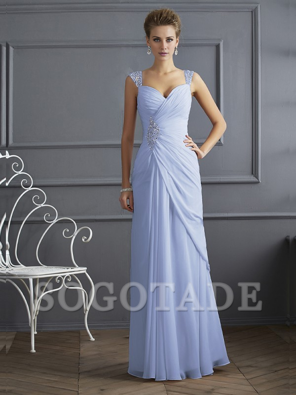 Bodyguard/Pillar Shoulder Mother of the bride dress Official Wedding Guests Landing Long Sleeveless Thin Shoulder Straps Chiffon Water Diamond Ruffle Decoration