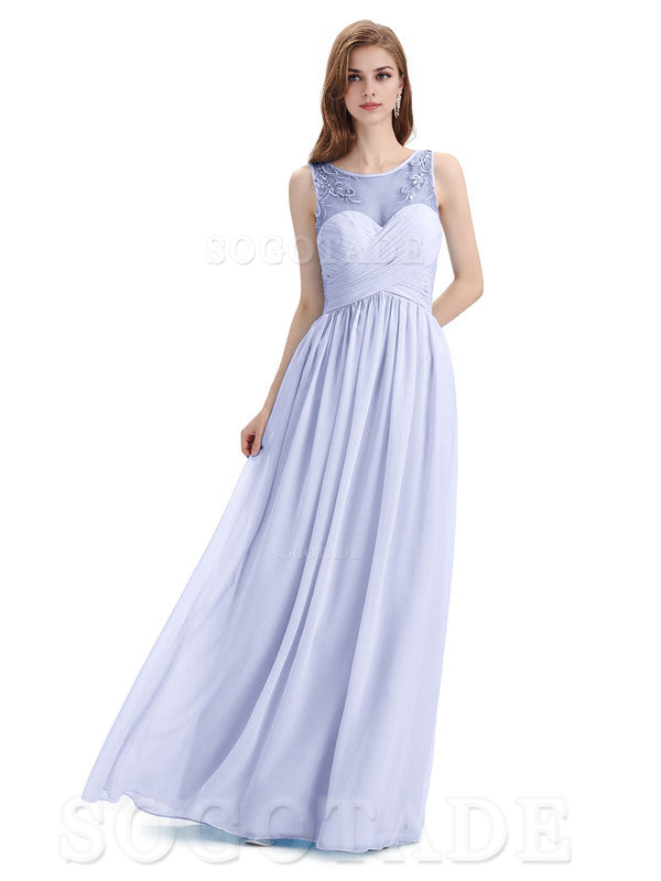 Elegant A-Line Chiffon Sleeveless Ruched Long Simple Bridesmaid Dresses Formal Women's Dresses Wedding Guests Dresses