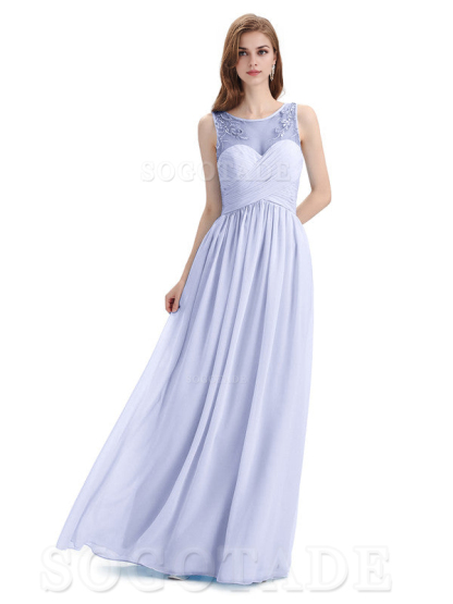Elegant A-Line Chiffon Sleeveless Ruched Long Simple Bridesmaid Dresses Formal Women's Dresses Wedding Guests Dresses