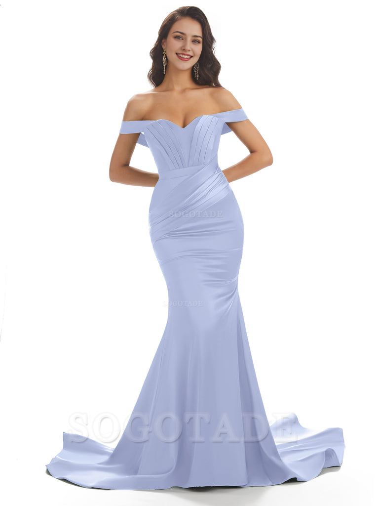 Sexy Mermaid Off The Shoulder Floor-Length Long Soft Satin Bridesmaid Dresses Online prom shop dresses