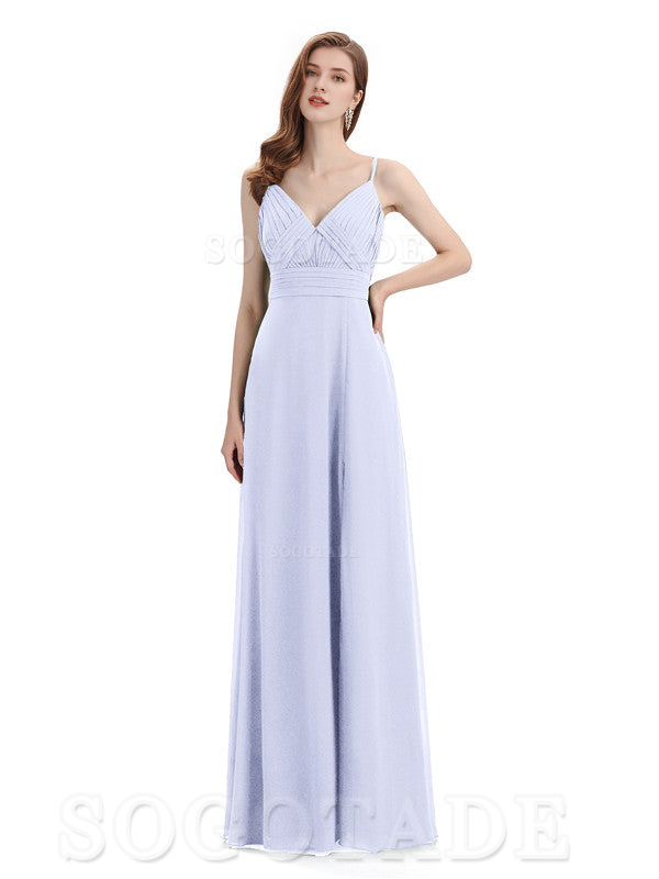 Chiffon V-Neck Spaghetti Strap Floor-Length Side Fork Long Bridesmaid Dresses Formal Women's Dresses Wedding Guests Dresses