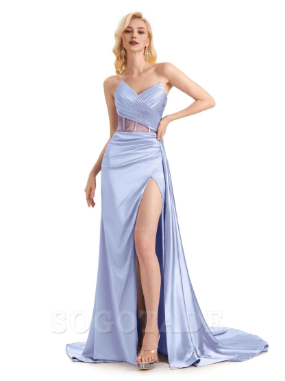 Sexy Soft Satin Side Slit See Through Floor-Length Long Mermaid Bridesmaid Dresses prom shop dresses