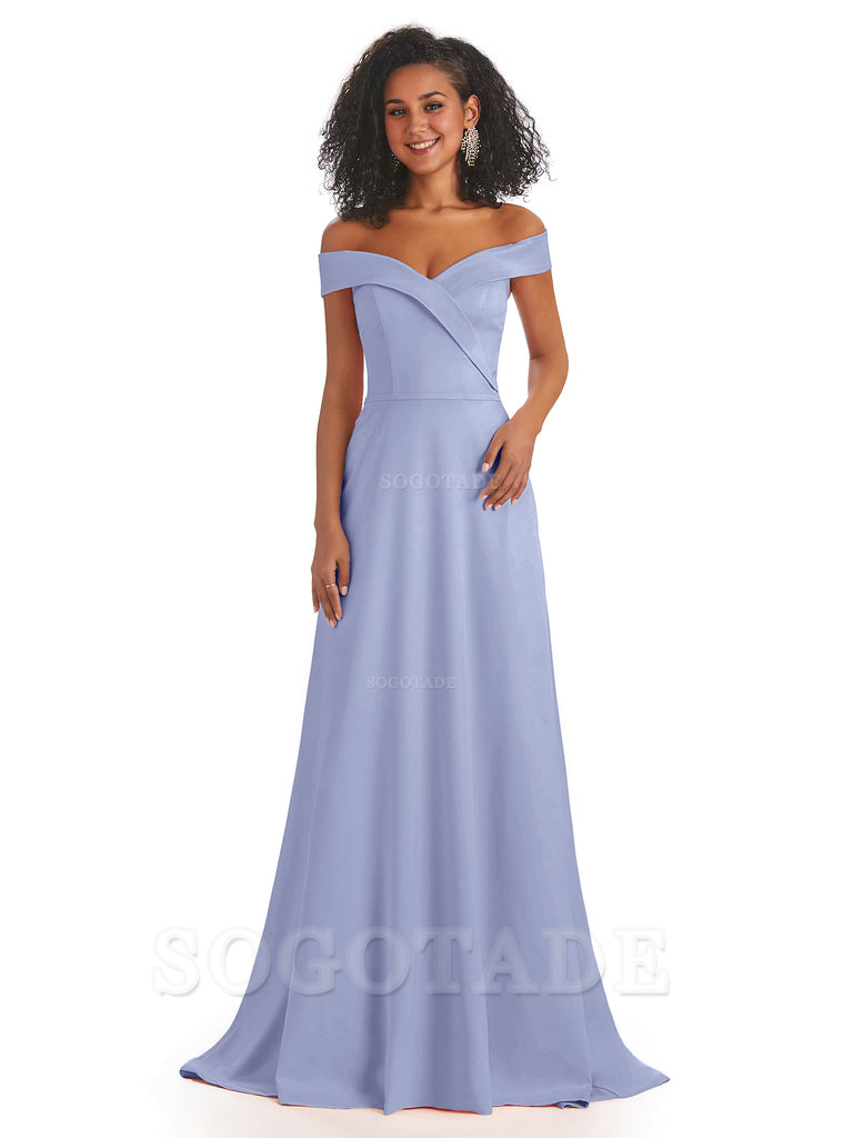 Soft Satin Off The Shoulder Long A-Line African Bridesmaid Dresses prom dress stores ﻿
