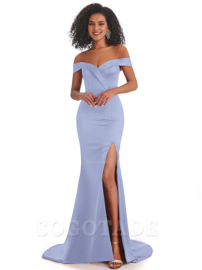 Sexy Mermaid Soft Satin Off The Shoulder Long African Bridesmaid Dresses prom shop dresses