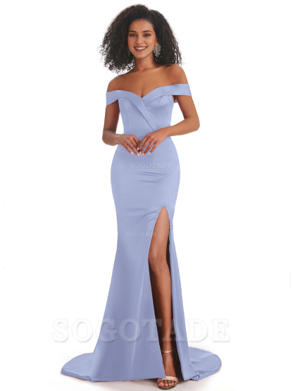Sexy Mermaid Soft Satin Off The Shoulder Long African Bridesmaid Dresses prom shop dresses