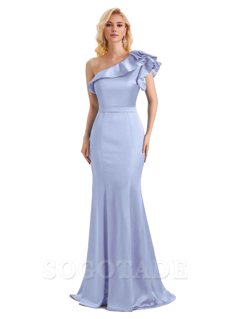 One Shoulder Long Mermaid Bridesmaid Dresses Soft Satin Charming Evening Party Dress