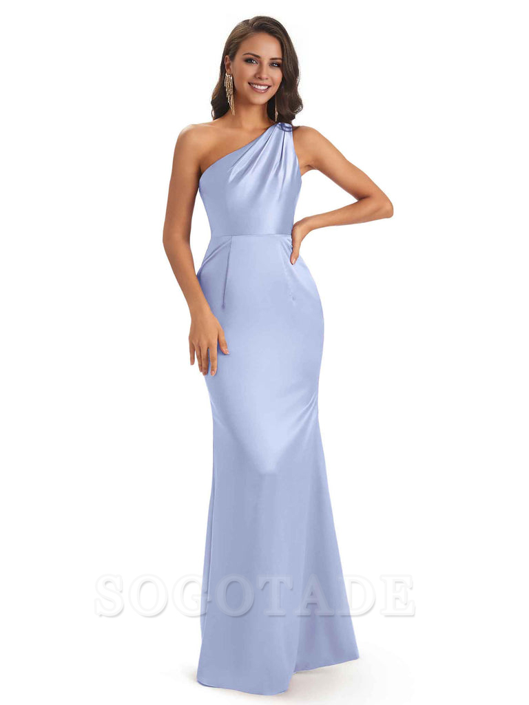 One Shoulder Long Mermaid Bridesmaid Dresses Sexy Soft Satin Elegant Evening Party Dress