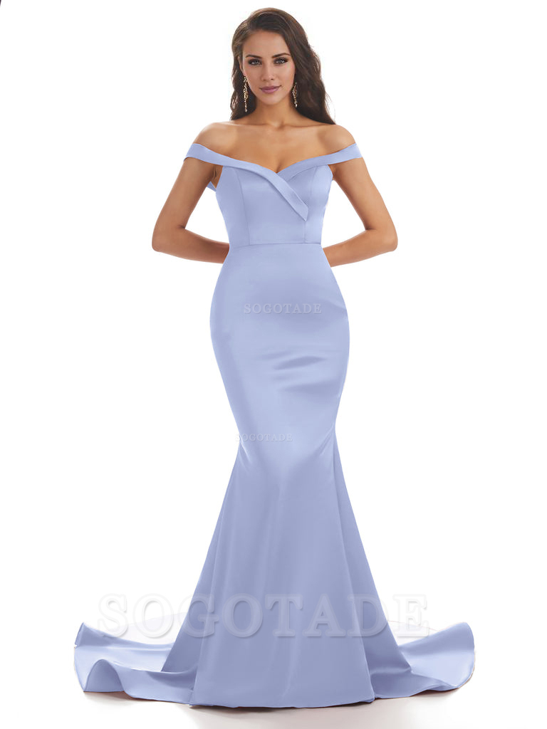 Elegant Off The Shoulder Soft Satin Mermaid Long Bridesmaid Dresses Charming Evening Party Dress