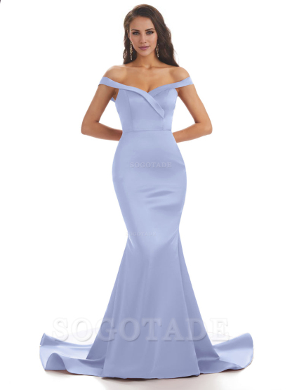 Elegant Off The Shoulder Soft Satin Mermaid Long Bridesmaid Dresses Charming Evening Party Dress