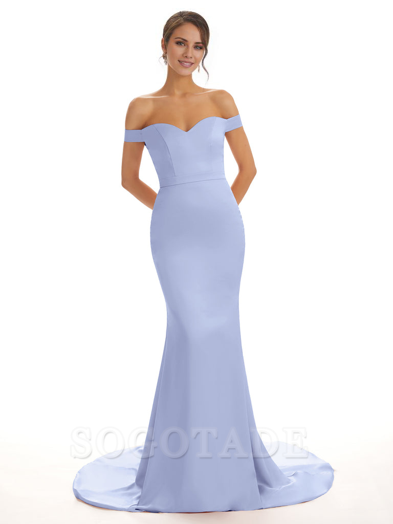 Elegant Off The Shoulder Satin Long Mermaid Bridesmaid Dresses