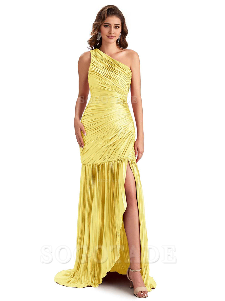 Sexy Side Slit Mermaid Soft Satin One Shoulder Long Ladies Bridesmaid Dresses Online