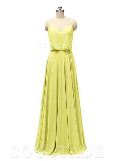 Elegant Simple V Neck Spaghetti Strap Chiffon Floor Length Modern Bridesmaid Dresses Formal Women's Dresses Wedding Guests Dresses