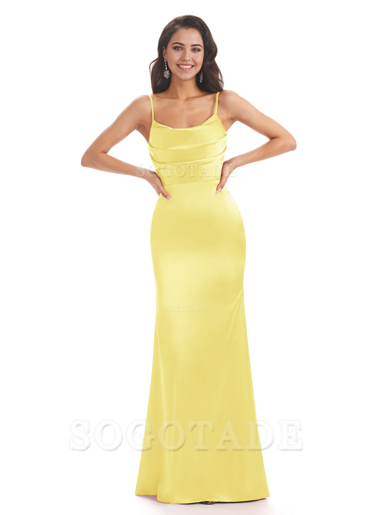 Mermaid Spaghetti Straps Satin formal dresses evening gown Bridesmaid Dresses With Side Slit 