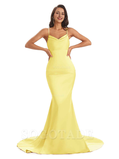 Sexy Backles Soft Satin Spaghetti Straps Maxi Mermaid Bridesmaid Dresses Online prom shop dresses