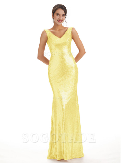 Sleeveless V Neck Mermaid Cultivate oneself Sequin Shining Luxury Bridesmaid Dresses Formal Women's Dresses Wedding Guest Dresses