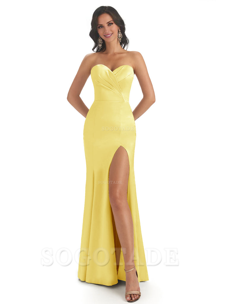 Simple Soft Satin Side Slit Sweetheart Long Mermaid Bridesmaid Dresses Elegant Evening Party Dress