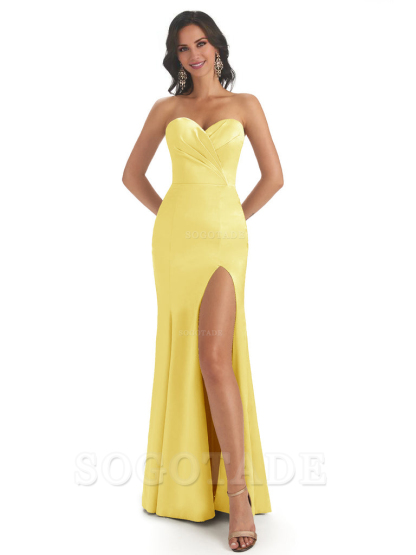Simple Soft Satin Side Slit Sweetheart Long Mermaid Bridesmaid Dresses Elegant Evening Party Dress