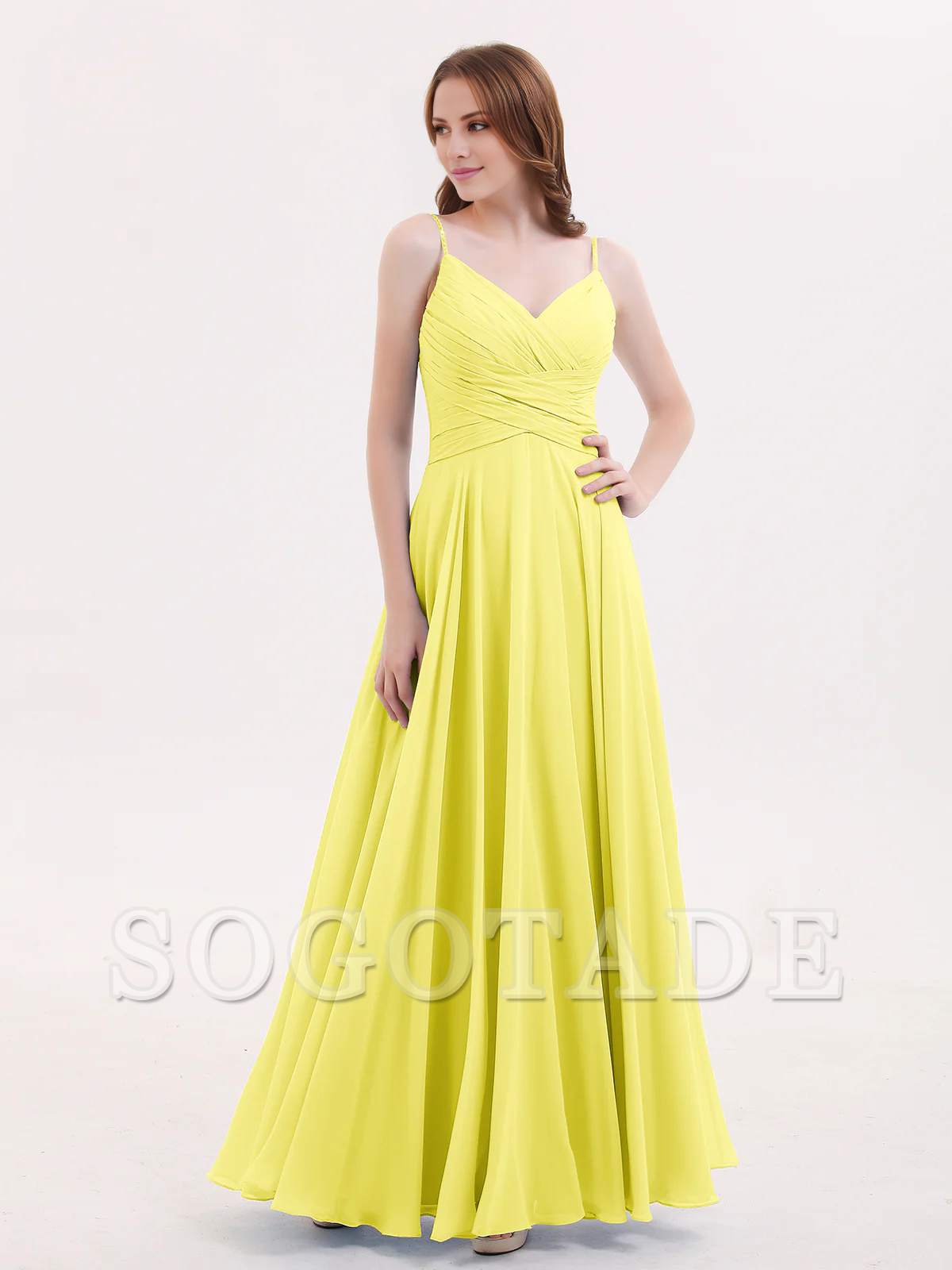 V-neck Fine Shoulder Strap Floor Length Chiffon Bridesmaid Dresses Online