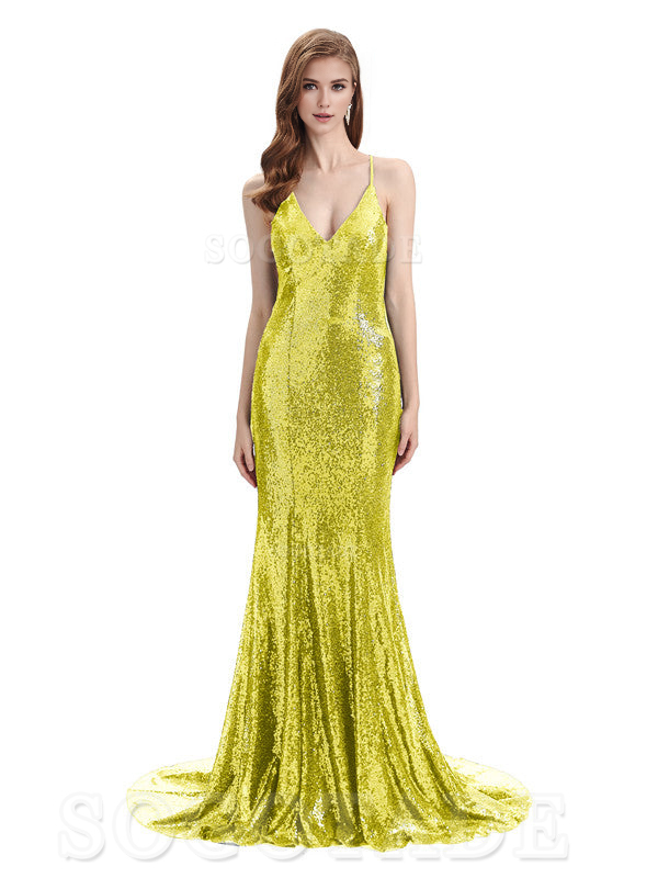 Deep V Neck Sexy Spaghetti Strap Backless Sequins Floor-Length Bridesmaid Dresses Bridesmaid Dresses Formal Women's Dresses Wedding Guest Dresses