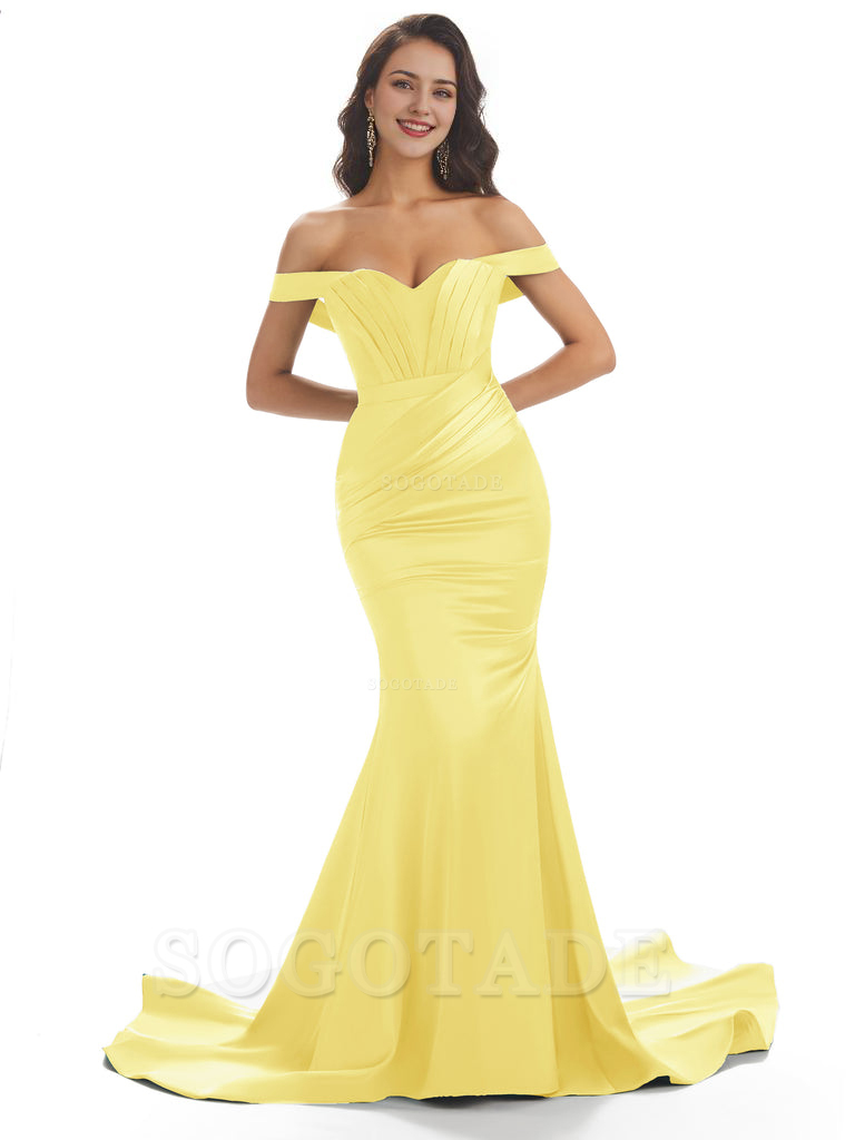 Sexy Mermaid Off The Shoulder Floor-Length Long Soft Satin Bridesmaid Dresses Online prom shop dresses