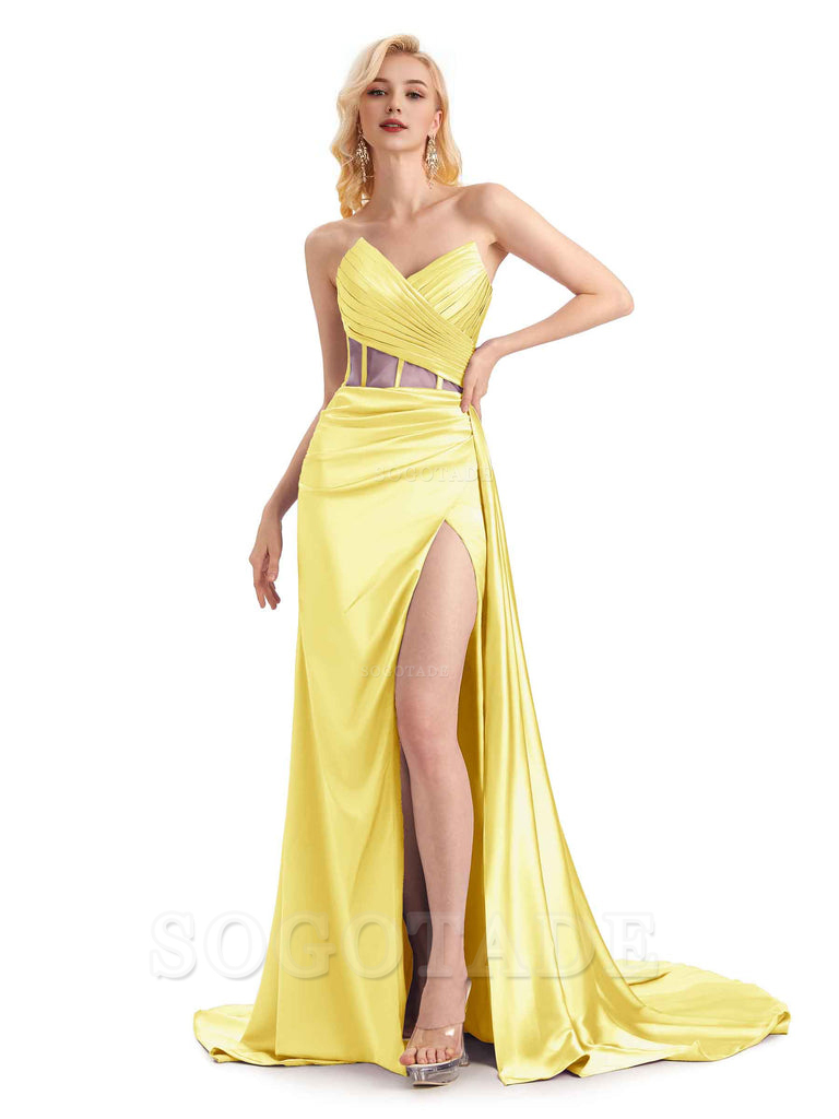 Sexy Soft Satin Side Slit See Through Floor-Length Long Mermaid Bridesmaid Dresses prom shop dresses